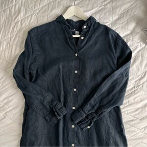 MUJI 100% Linen Navy Button Up Dress